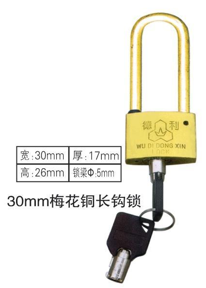 厂家供应优质30mm梅花长钩挂锁,农网改造专用长钩电力表箱锁,一把钥匙通用长钩锁